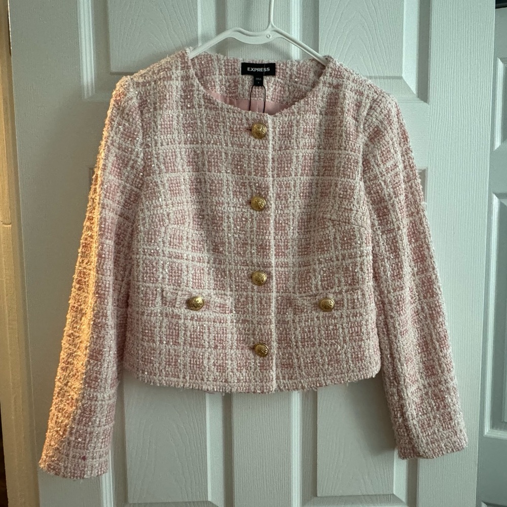 Expresss Pink and White Tweed Cropped Blazer New W Tags Size Smalll